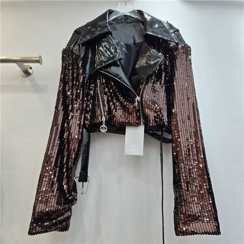 Leather Works Belt - Heavy Work Sequins Short Jacket With