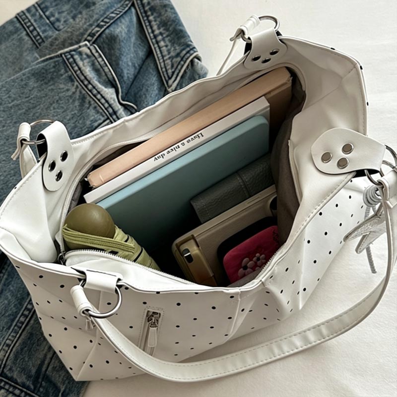 Korean Polka Dot Shoulder Tote - Leather Work Duffle Bag ulasan dan harga