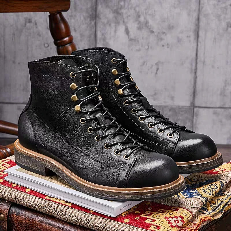Handmade British Big Size Men  - Leather Work Boots ulasan dan harga