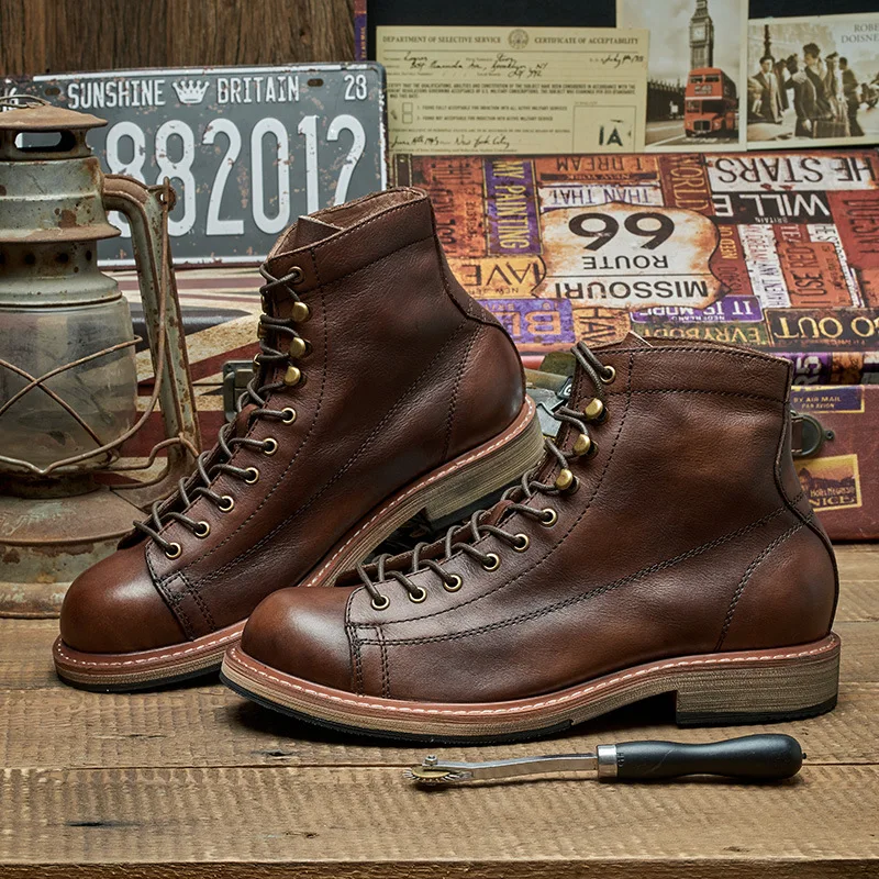 Handmade British Big Size Men  - Leather Work Boots ulasan dan harga