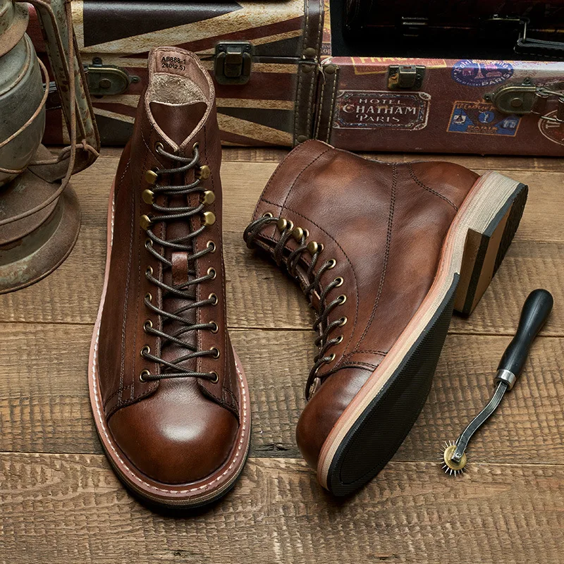 Handmade British Big Size Men  - Leather Work Boots ulasan dan harga