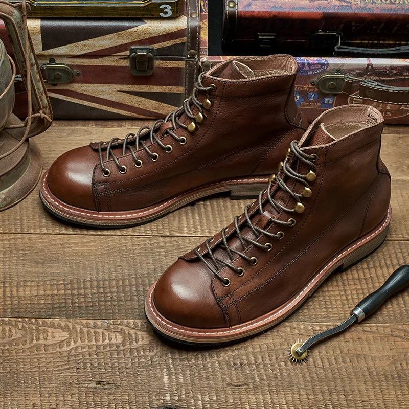Handmade British Big Size Men  - Leather Work Boots ulasan dan harga