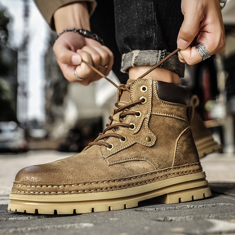 Men's Fashion Spring Platform  - Leather Work Boots ulasan dan harga
