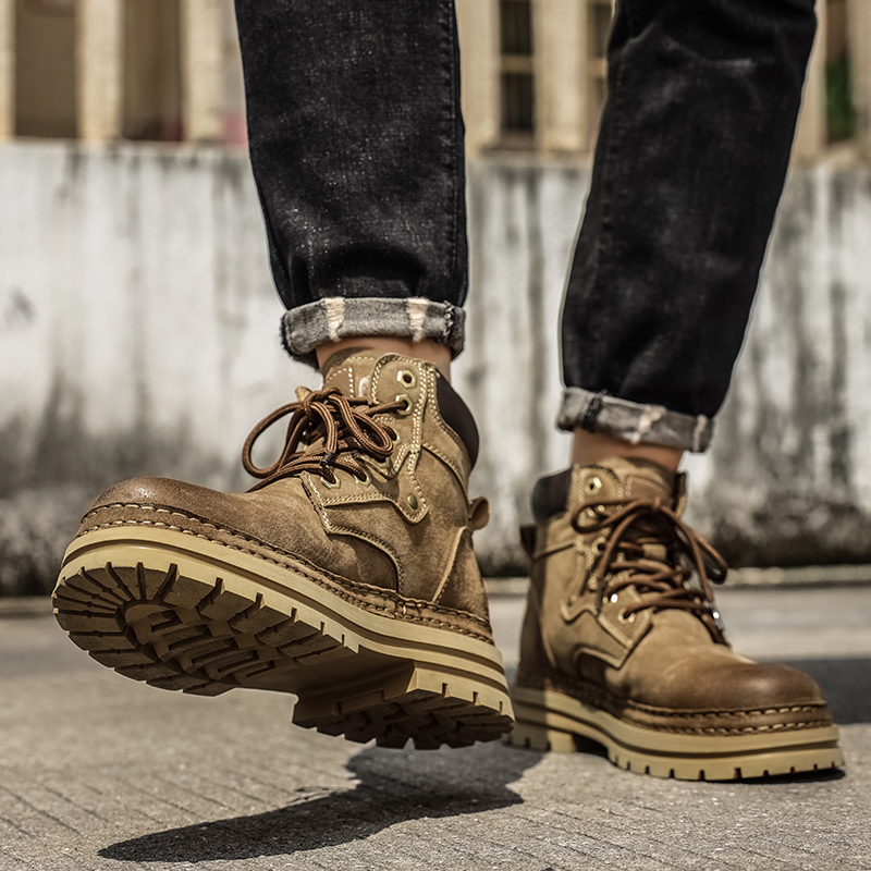 Men's Fashion Spring Platform  - Leather Work Boots ulasan dan harga