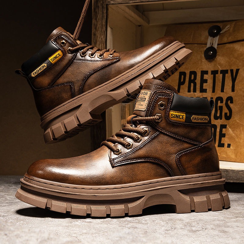 Vintage Men Platform Ankle Boo - Leather Work Boots ulasan dan harga