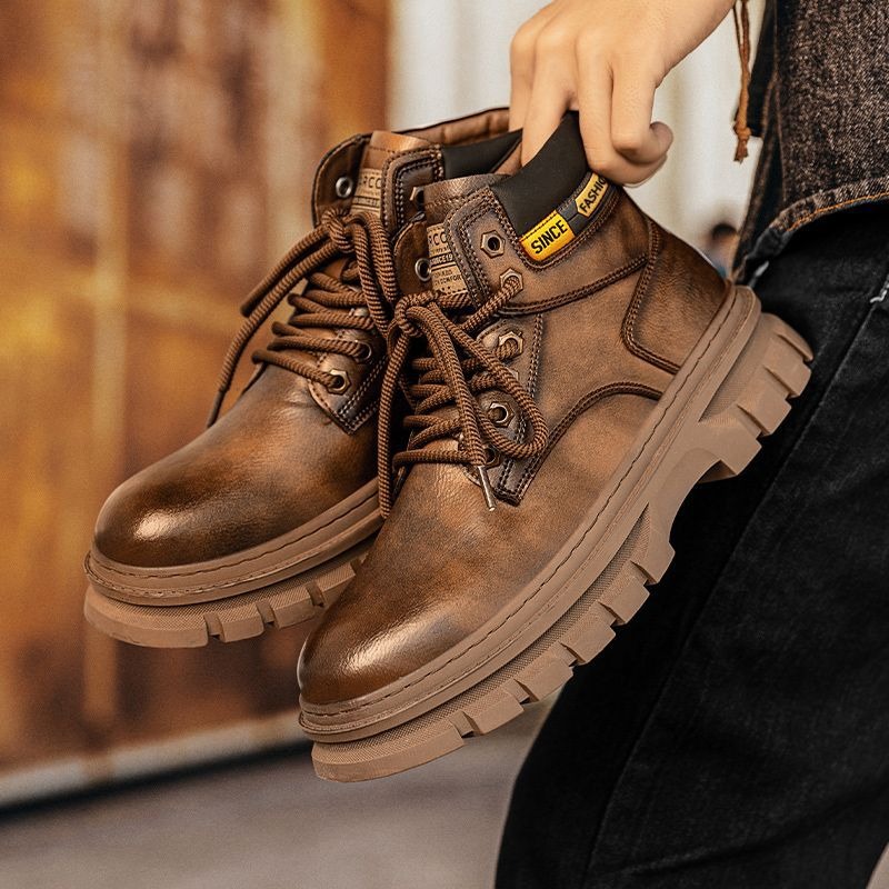 Vintage Men Platform Ankle Boo - Leather Work Boots ulasan dan harga