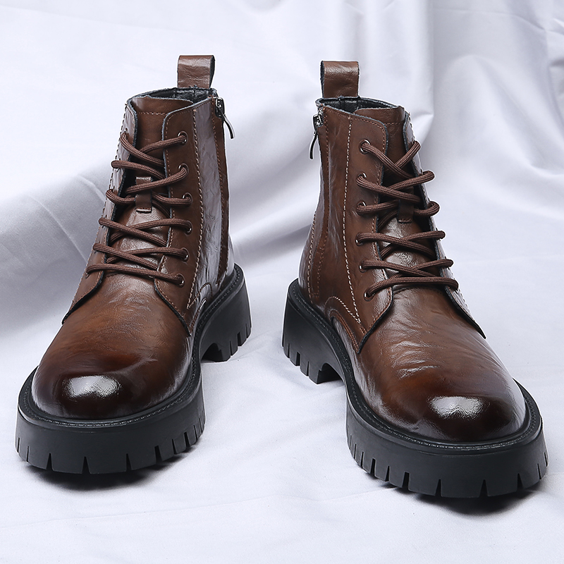 Men Side Zipper High Top Boots - Leather Work Boots ulasan dan harga