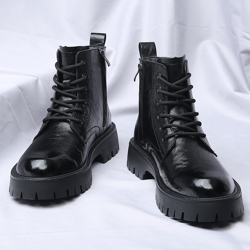 Men Side Zipper High Top Boots - Leather Work Boots ulasan dan harga