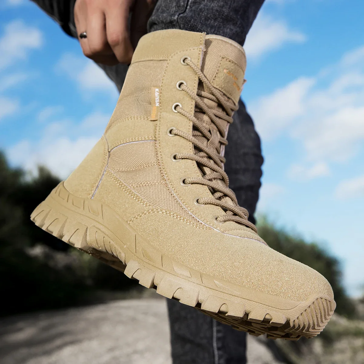Men's Outdoor Hiking Shoes Hig - Leather Work Boots ulasan dan harga