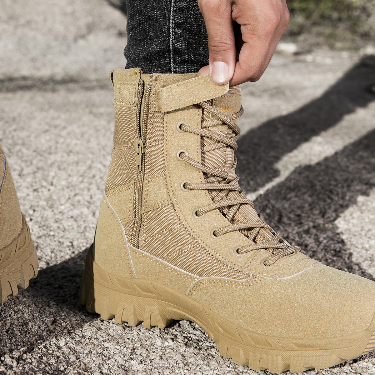 Men's Outdoor Hiking Shoes Hig - Leather Work Boots ulasan dan harga