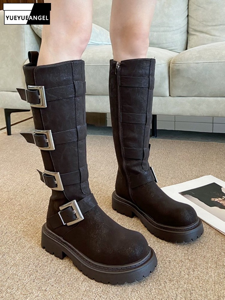 Fashion Women Multi Buckle Kne - Leather Work Boots ulasan dan harga