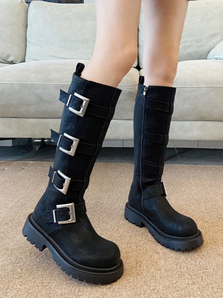 Fashion Women Multi Buckle Kne - Leather Work Boots ulasan dan harga
