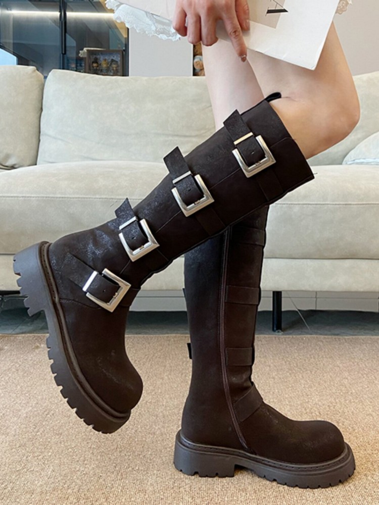 Fashion Women Multi Buckle Kne - Leather Work Boots ulasan dan harga