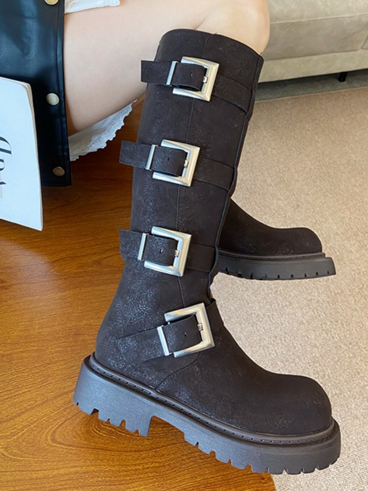 Fashion Women Multi Buckle Kne - Leather Work Boots ulasan dan harga