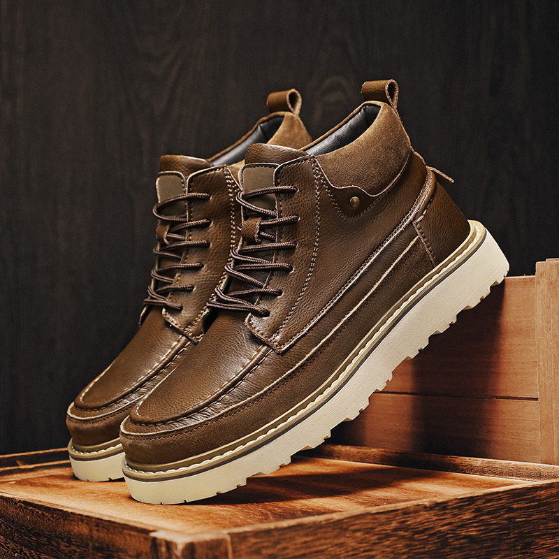 Men Brown Fleece Lined Warm Hi - Leather Work Boots ulasan dan harga