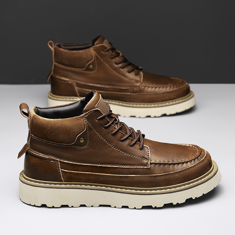 Men Brown Fleece Lined Warm Hi - Leather Work Boots ulasan dan harga