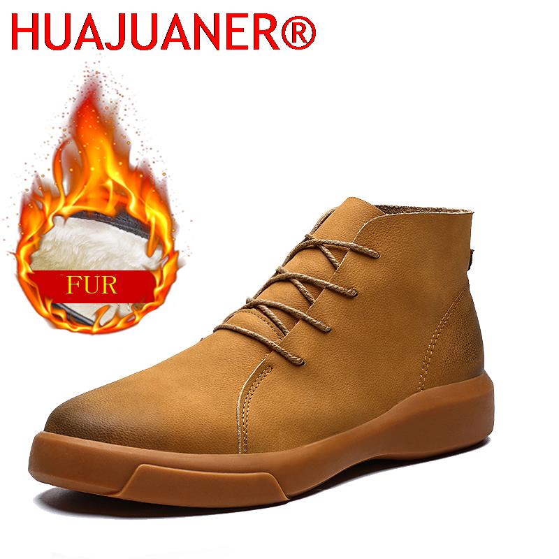 Luxury Brand Winter Fur Warm C - Leather Work Boots ulasan dan harga