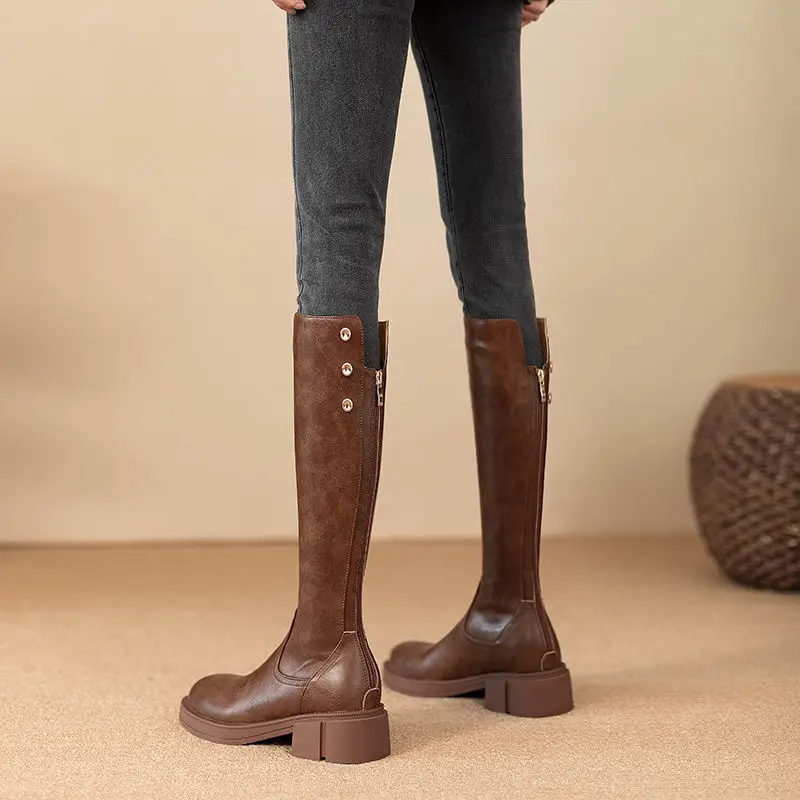 Autumn Winter Middle Heel Ladi - Leather Work Boots ulasan dan harga