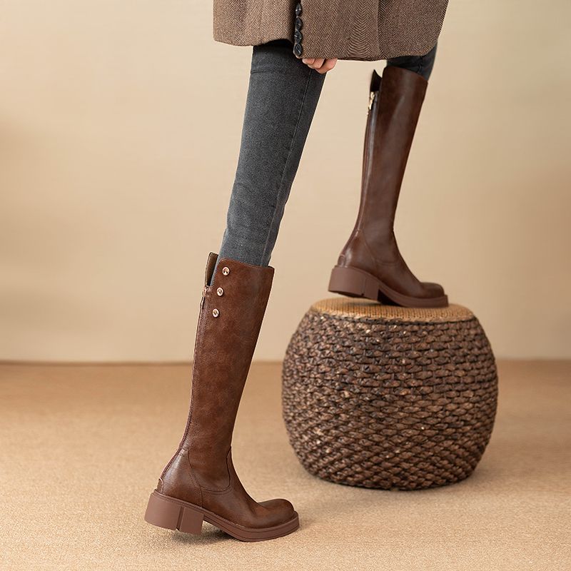 Autumn Winter Middle Heel Ladi - Leather Work Boots ulasan dan harga